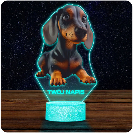 LAMPKA NOCNA LED 3D z imieniem PIESEK Jamnik prezent dla dziecka URODZINY statuetka + pilot