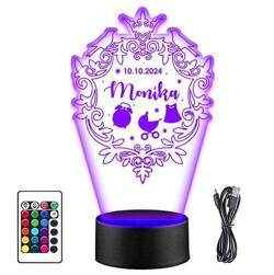 LAMPKA NOCNA LED METRYCZKA WÓZEK 3D + PILOT prezent URODZINY statuetka