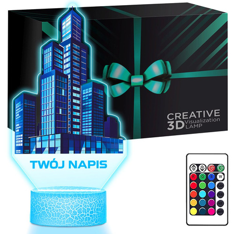 LAMPKA NOCNA LED 3D Miasto Wieżowce dla Architekta prezent dla dziecka URODZINY statuetka + pilot