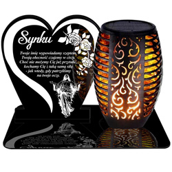 ZNICZ SOLARNY LED WIECZNY PODSTAWKA NA CMENTARZ GRÓB Serce EFEKT PŁOMIENIA DLA SYNA