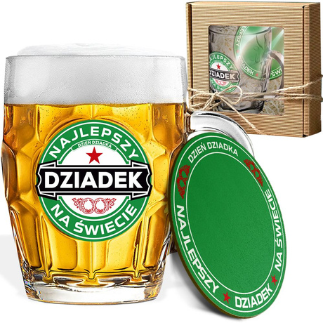 ZESTAW PREZENT DLA DZIADKA NA DZIEŃ DZIADKA KUFEL DO PIWA + PODKŁADKA