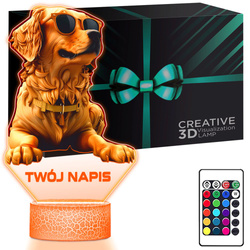 LAMPKA NOCNA LED 3D z imieniem PIESEK RETRIEVER prezent dla dziecka URODZINY statuetka + pilot