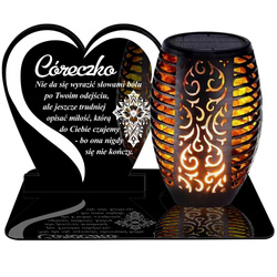 ZNICZ SOLARNY LED WIECZNY PODSTAWKA NA CMENTARZ GRÓB Serce EFEKT PŁOMIENIA DLA CÓRKI