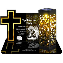 ZNICZ SOLARNY LED WIECZNY PODSTAWKA NA CMENTARZ GRÓB lampka Krzyż 3D DLA TATY