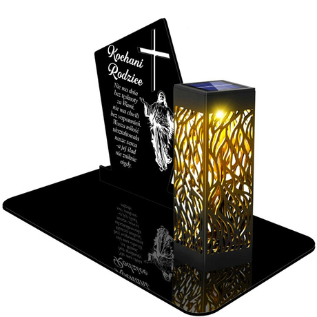 ZNICZ SOLARNY LED WIECZNY PODSTAWKA NA CMENTARZ GRÓB lampka Krzyż 3D dla Rodziców