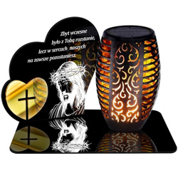 SOLARNY ZNICZ LED AŻUROWY PODSTAWKA STATUETKA NA CMENTARZ GRÓB DUŻA SERCE