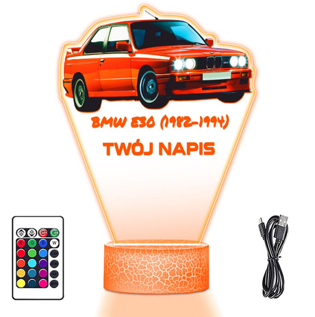 LAMPKA NOCNA LED 3D AUTO  BMW E30 prezent dla dziecka URODZINY statuetka + pilot