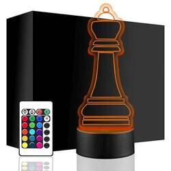 LAMPKA NOCNA SZACHY PIONEK KRÓLOWA 3D + PILOT prezent URODZINY statuetka