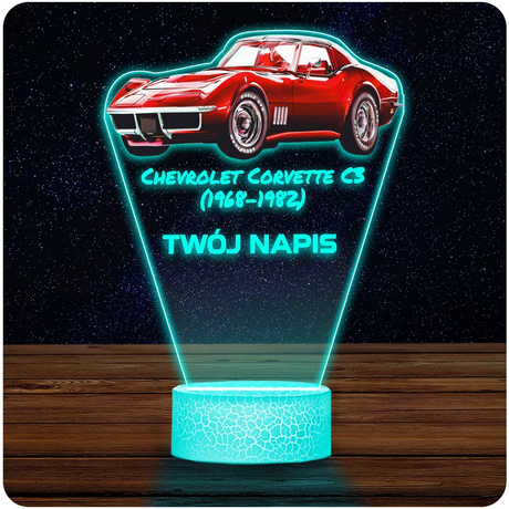 LAMPKA NOCNA LED 3D AUTO Chevrolet Corvette C3 prezent dla dziecka URODZINY statuetka + pilot