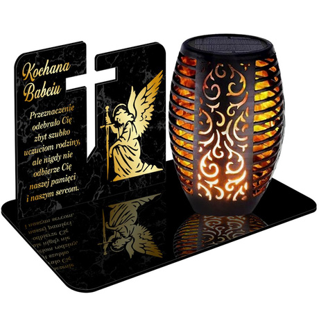ZNICZ SOLARNY LED WIECZNY PODSTAWKA NA CMENTARZ GRÓB Aniołek EFEKT PŁOMIENIA DLA BABCI