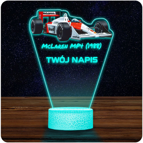 LAMPKA NOCNA LED 3D auto McLaren MP4 bolid F1 prezent dla dziecka URODZINY statuetka + pilot