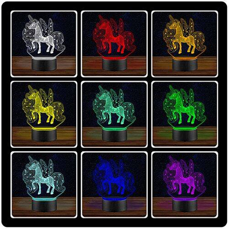 LAMPKA NOCNA LED UNICORN JEDNOROŻEC 3D + PILOT prezent URODZINY statuetka