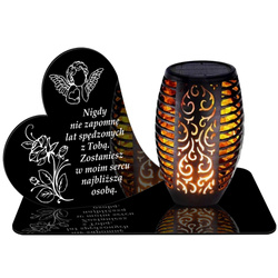 ZNICZ SOLARNY LED WIECZNY PODSTAWKA NA CMENTARZ GRÓB Serce EFEKT PŁOMIENIA