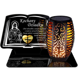 ZNICZ SOLARNY LED WIECZNY PODSTAWKA NA CMENTARZ GRÓB Księga EFEKT PŁOMIENIA DLA DZIADKA
