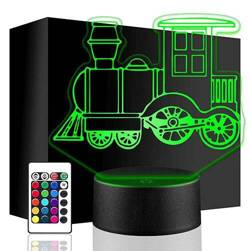 LAMPKA NOCNA LED CIUCHCIA POCIĄG 3D + PILOT prezent URODZINY statuetka