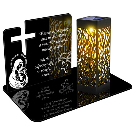 ZNICZ SOLARNY LED WIECZNY PODSTAWKA NA CMENTARZ GRÓB lampka Krzyż 3D