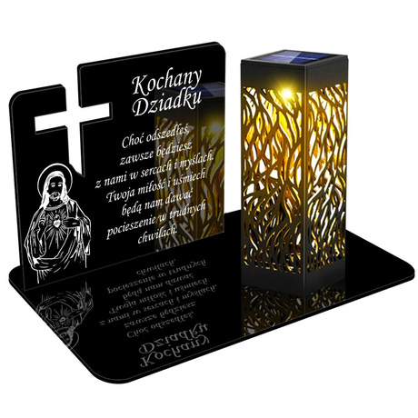 ZNICZ SOLARNY LED WIECZNY PODSTAWKA NA CMENTARZ GRÓB lampka Krzyż 3D DLA DZIADKA