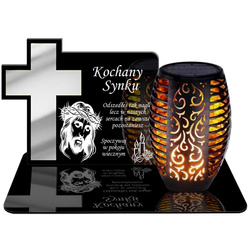 ZNICZ SOLARNY LED WIECZNY PODSTAWKA NA CMENTARZ GRÓB Krzyż EFEKT PŁOMIENIA DLA SYNKA