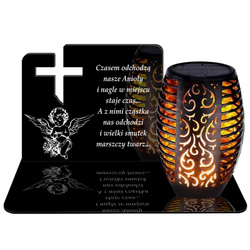 ZNICZ SOLARNY LED WIECZNY PODSTAWKA NA CMENTARZ GRÓB Krzyż EFEKT PŁOMIENIA