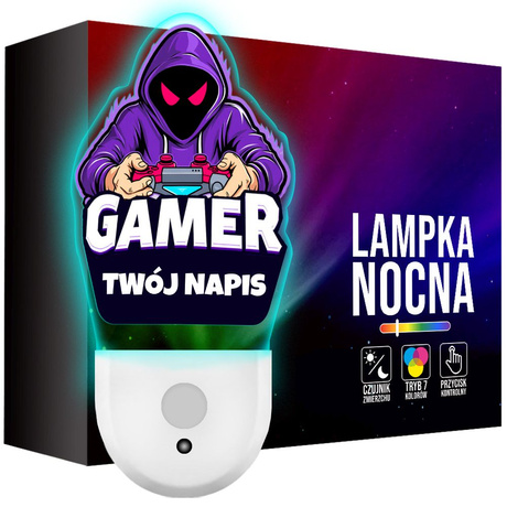 Lampka Nocna LED dla Dziecka Pokój Gracza Gamer kontaktu gniazdka CZUJNIK