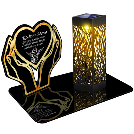 SOLARNY ZNICZ LED AŻUROWY PODSTAWKA STATUETKA NA CMENTARZ GRÓB DUŻA SERCE DLA MAMY