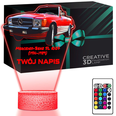 LAMPKA NOCNA LED 3D AUTO Mercedes-Benz SL R107 prezent dla dziecka URODZINY statuetka + pilot