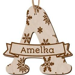 DUŻA BOMBKA z imieniem 3D drewniana choinkę LITERA