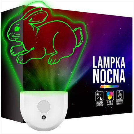 Lampka Nocna LED dla Dzieci ZAJĄCZEK ZAJĄC do kontaktu gniazdka CZUJNIK