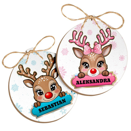 BOMBKA imieniem na CHOINKĘ Ozdoba CHOINKOWA Renifer ŚWIĘTA prezent