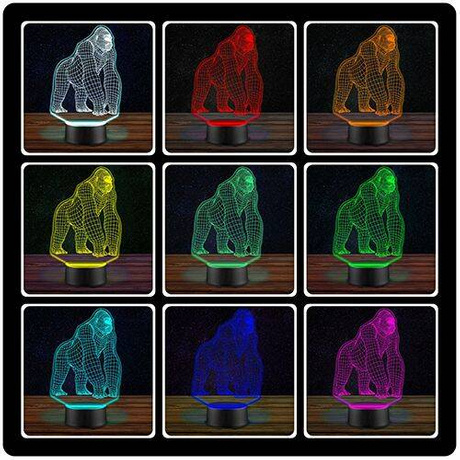 LAMPKA NOCNA LED GORYL ZWIERZĄTKO 3D + PILOT prezent URODZINY statuetka