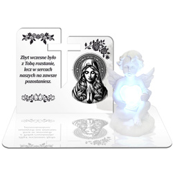 ZNICZ LED GRÓB Dziecka Córki Syna ANIOŁEK PODSTAWKA NA CMENTARZ BIAŁY ANIOŁ