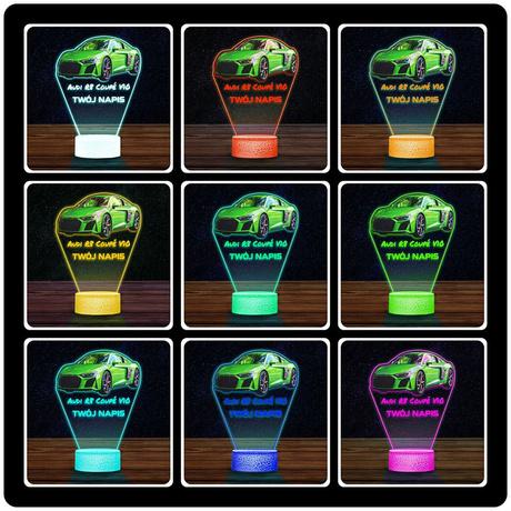 LAMPKA NOCNA LED 3D AUDI R8 SAMOCHÓD prezent dla dziecka URODZINY statuetka + pilot