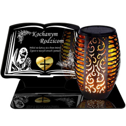 ZNICZ SOLARNY LED WIECZNY PODSTAWKA NA CMENTARZ GRÓB Księga EFEKT PŁOMIENIA DLA RODZICÓW