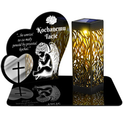 ZNICZ SOLARNY LED WIECZNY PODSTAWKA NA CMENTARZ GRÓB lampka Serce 3D DLA TATY