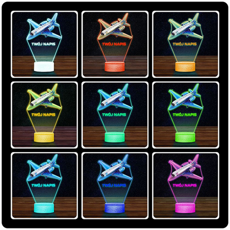 LAMPKA NOCNA LED 3D z imieniem SAMOLOT PASAŻERSKI prezent dla dziecka URODZINY statuetka + pilot