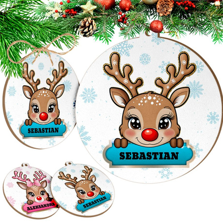 BOMBKA imieniem na CHOINKĘ Ozdoba CHOINKOWA Renifer ŚWIĘTA prezent
