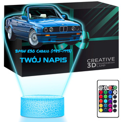 LAMPKA NOCNA LED 3D AUTO  BMW E30 Cabrio prezent dla dziecka URODZINY statuetka + pilot