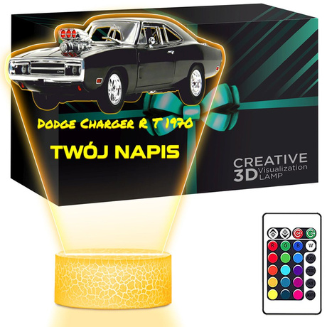 LAMPKA NOCNA LED 3D AUTO DODGE Charger prezent dla dziecka URODZINY statuetka + pilot