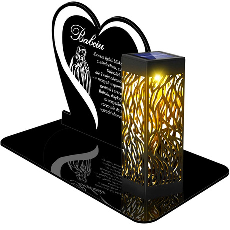 ZNICZ SOLARNY LED WIECZNY PODSTAWKA NA CMENTARZ GRÓB lampka Napis Serce 3D DLA BABCI