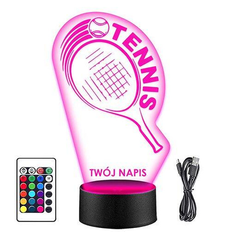 LAMPKA NOCNA LED RAKIETKA TENISOWA 3D + PILOT prezent URODZINY statuetka
