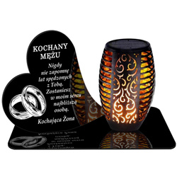 ZNICZ SOLARNY LED WIECZNY PODSTAWKA NA CMENTARZ GRÓB Serce EFEKT PŁOMIENIA