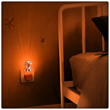 Lampka Nocna LED dla Dziecka PIESEK DALMATYŃCZYK kontaktu gniazdka CZUJNIK