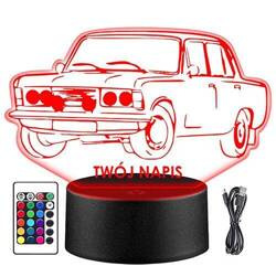 LAMPKA NOCNA LED FIAT125 AUTO AUTKO 3D + PILOT prezent URODZINY statuetka