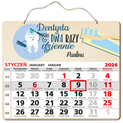 DREWNIANY KALENDARZ 2026 PREZENT DENTYSTA UPOMINEK POD CHOINKĘ ŚWIĘTA