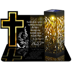 ZNICZ SOLARNY LED WIECZNY PODSTAWKA NA CMENTARZ GRÓB lampka Krzyż 3D