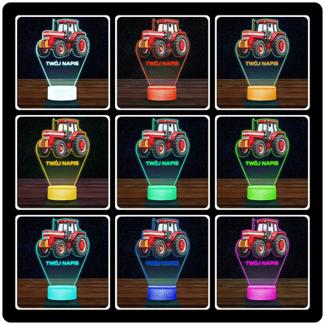 LAMPKA NOCNA LED 3D z imieniem Traktor Ciągnik prezent dla dziecka URODZINY statuetka + pilot