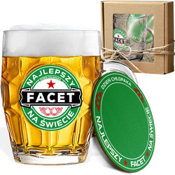 ZESTAW PREZENT DLA FACETA NA DZIEŃ CHŁOPAKA KUFEL DO PIWA + PODKŁADKA