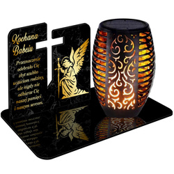 ZNICZ SOLARNY LED WIECZNY PODSTAWKA NA CMENTARZ GRÓB Aniołek EFEKT PŁOMIENIA DLA BABCI