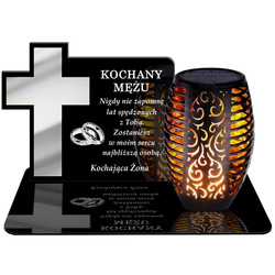 ZNICZ SOLARNY LED WIECZNY PODSTAWKA NA CMENTARZ GRÓB Krzyż EFEKT PŁOMIENIA DLA MĘŻA