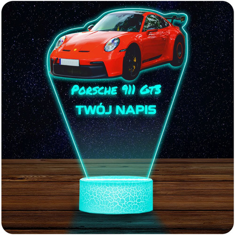 LAMPKA NOCNA LED 3D AUTO Porsche 911 GT3 prezent dla dziecka URODZINY statuetka + pilot